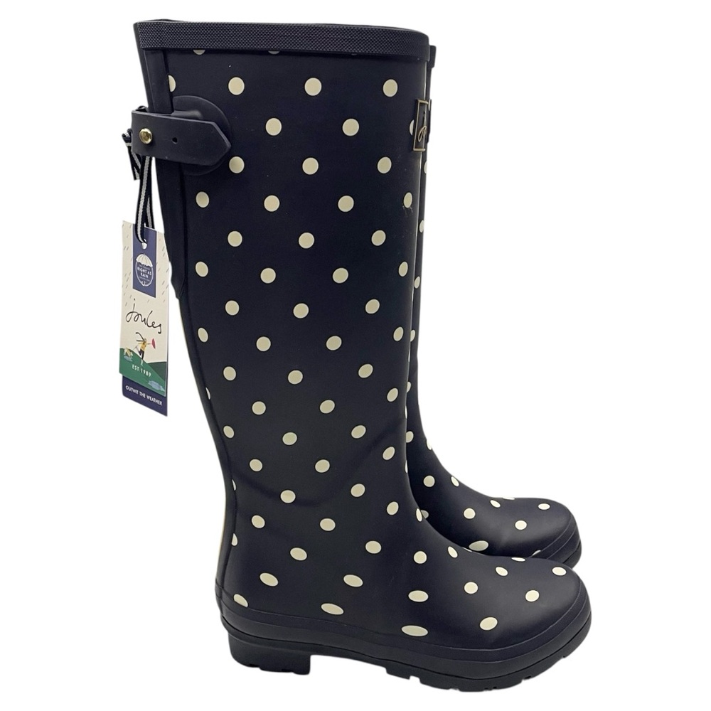 Joules polka dot tall rain boots women’s Size 6 navy blue/white - Picture 7 of 15